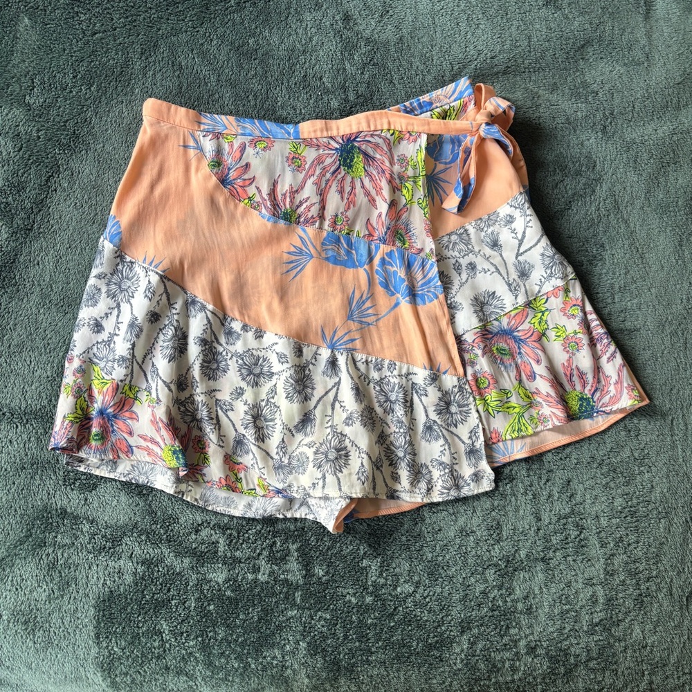 Free People Asymmetrical Orange and Blue Skirt